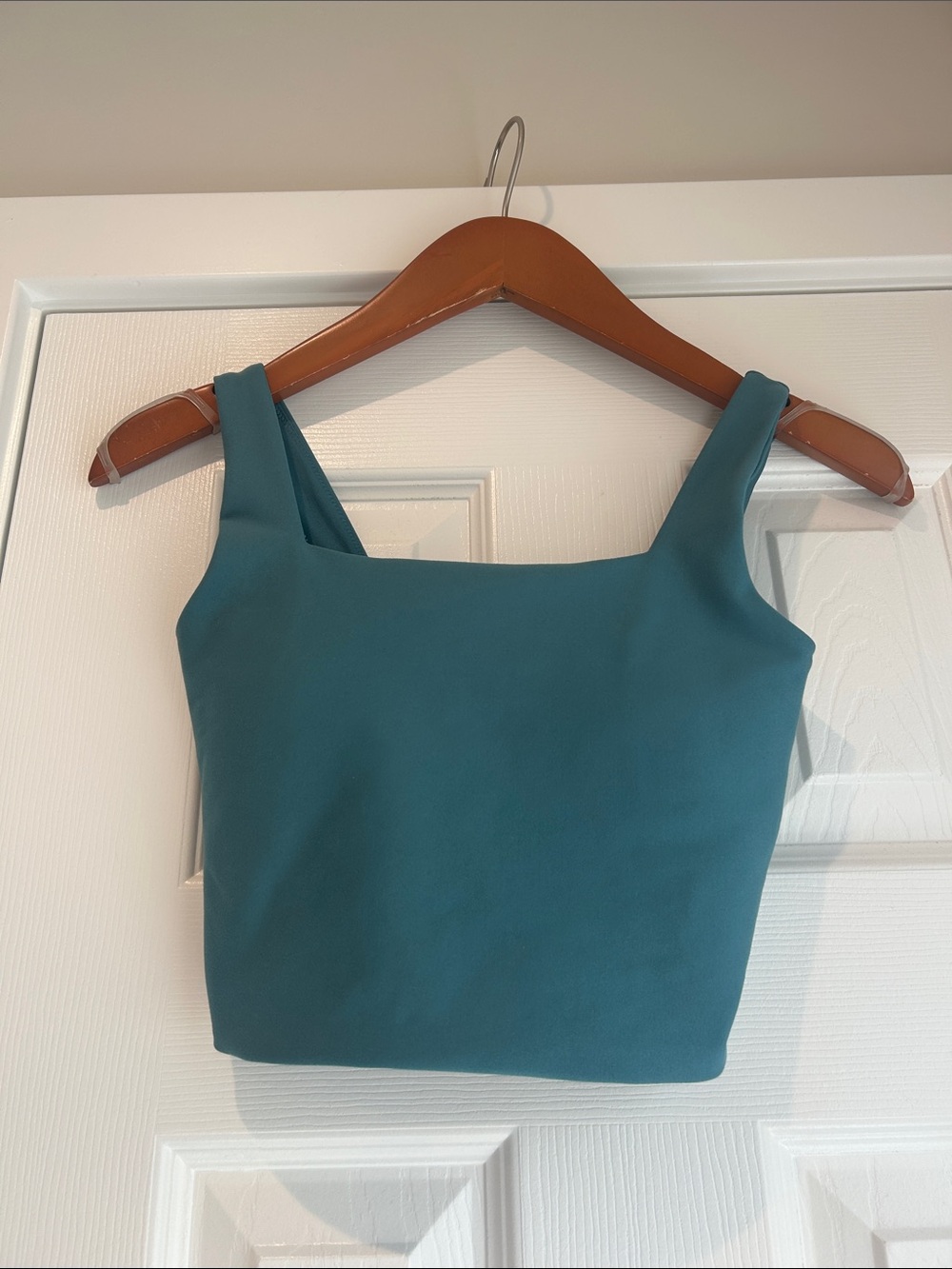 Teal Square-Neck Athletic Crop Tank Top